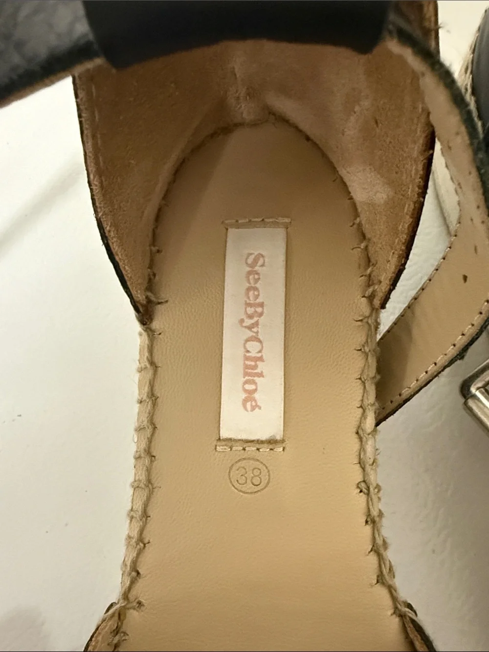 See By Chloé Black Leather Espadrille with Ankle Strap